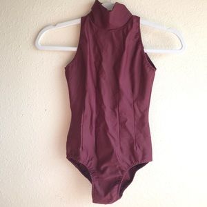 Custom High Neck Leotard, Maroon Adult Petite/ XS, Princess Seams